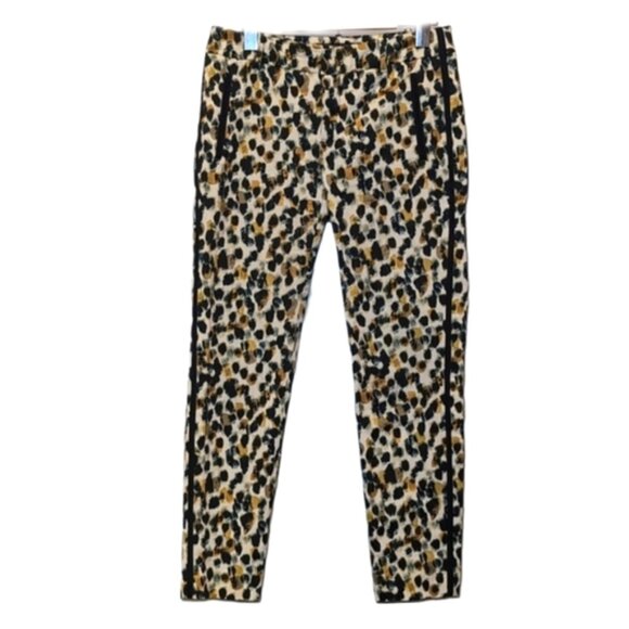 3/$20 Zara Abstract Leopard Print Trouser Pants Slim Cropped Ankle Taped Side - Picture 1 of 13